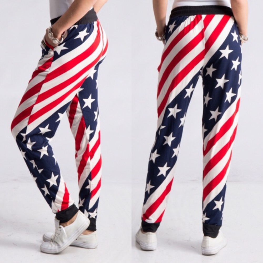 American Flag Drawstring Waist Jogger Pants - Picture 3 of 5